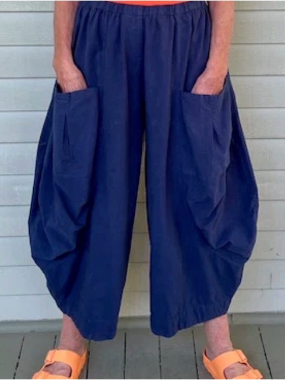 Eleven Stitch Design Womens Double Pocket Pant Blue Elastic Waist Pull On XL